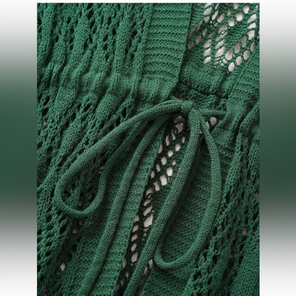 BloomChic Plus Size  3XL Solid Drawstring Pocket Hollow Out Cardigan - Picture 5 of 8